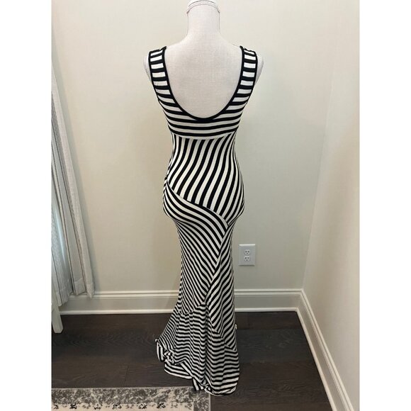 Snap Sleeveless Black White Striped Bodycon Maxi Dress Size Medium - Picture 2 of 5